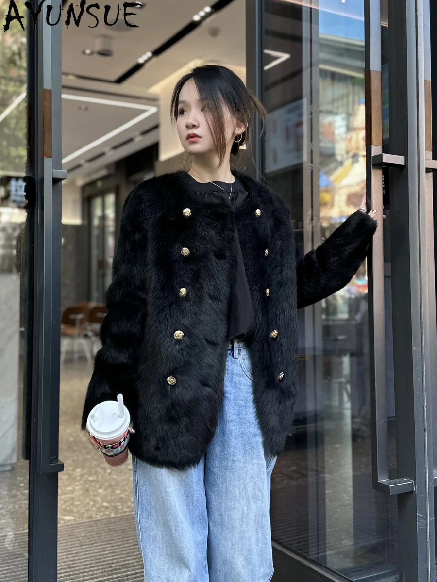 AYUNSUE 천연 양피 모피 코트 여성 진짜 가죽 자켓 중간 길이 겨울 자켓 2025 럭셔리 의류 여성 Шуба Женская