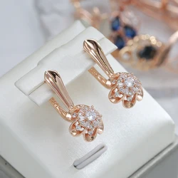 Luxury Full Zircon Flower Dangle Women's Earrings 585 Gold Color Fashion Girls Party Jewelry Elegant Wedding Match Accessories