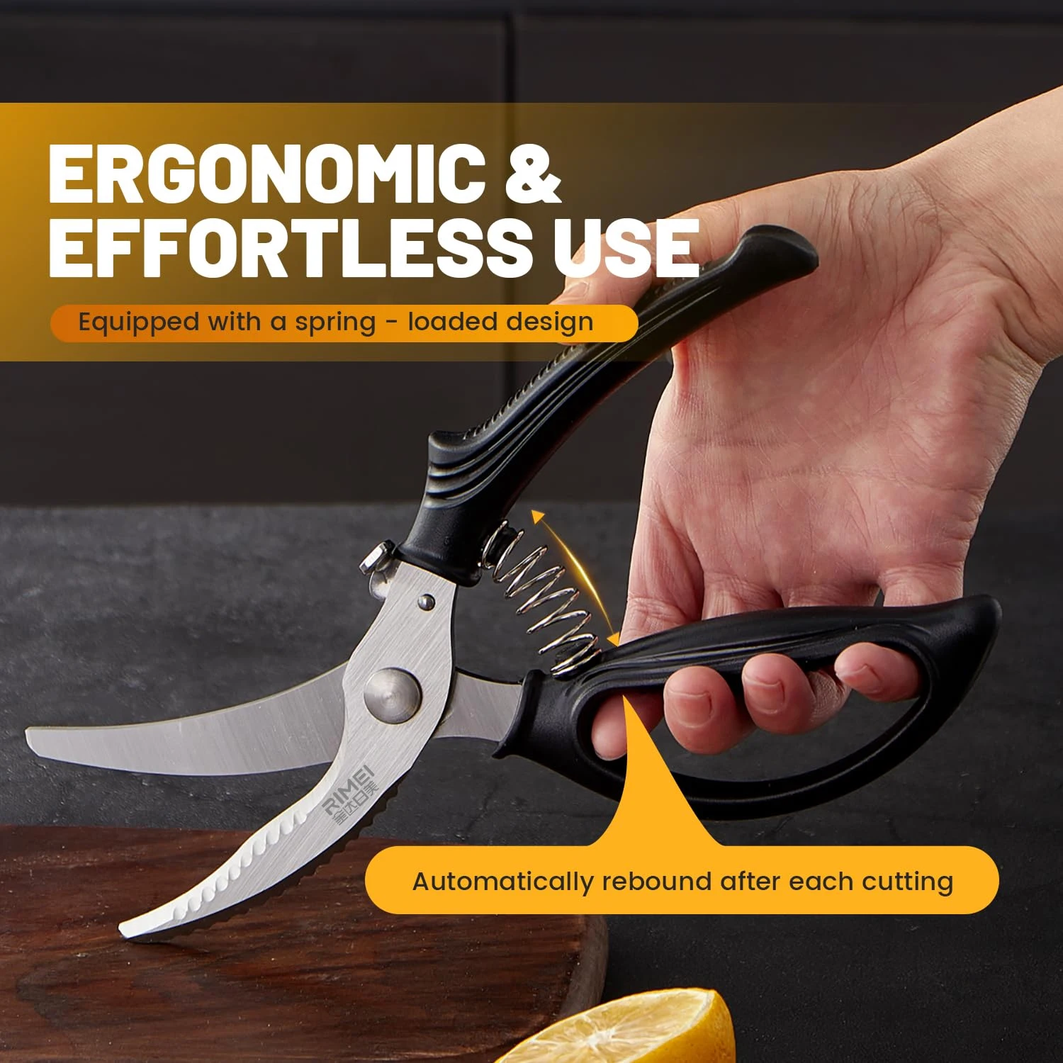 Heavy-duty kitchen scissors Stainless steel Chicken bone scissors with safety lock, Sharp Cutting for Meat, Fish and vegetables
