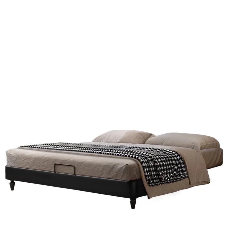 

Solid wood antique retro storage double leather bed master bedroom high-end atmospheric bed