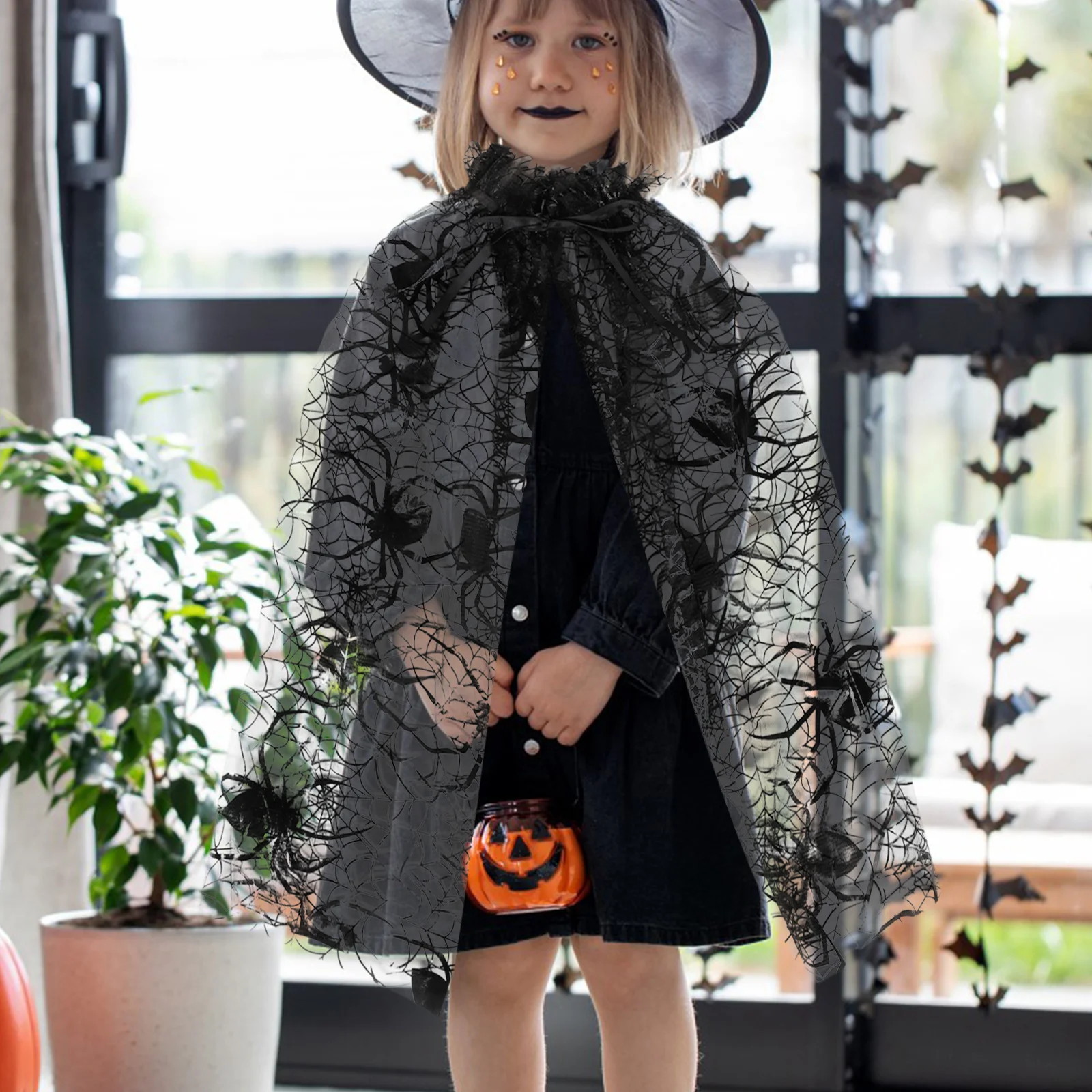 Dziewczęcy płaszcz na Halloween, poliestrowa peleryna z pajęczyną, kostium na imprezę cosplay, dekoracja, rekwizyt na Halloween, kostium pająka.