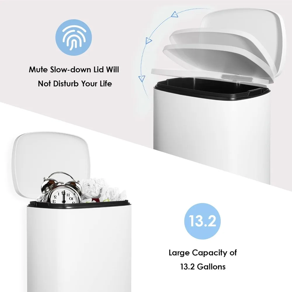 سلة مهملات increkid سعة 13.2 جالون، سلة قمامة مطبخ من الفولاذ المقاوم للصدأ مع دلاء داخلية وغطاء مفصلي، خطوة مستطيلة على الغبار