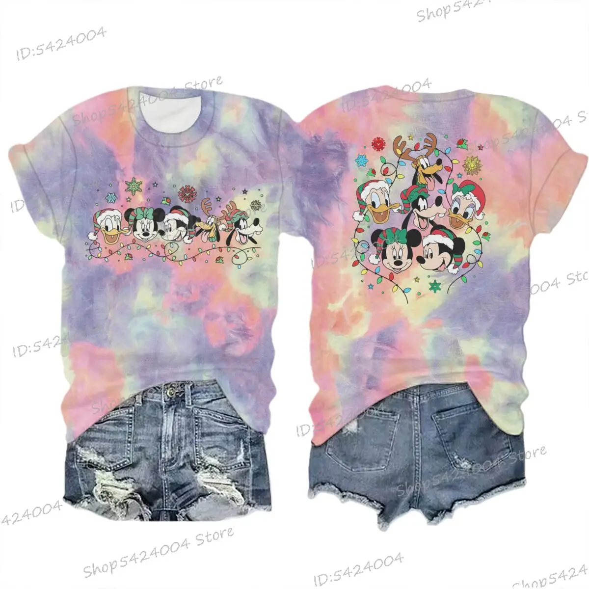 عيد الميلاد ميكي ماوس قميص ميكي صديق عيد الميلاد تي شيرت عيد ميلاد سعيد Crewneck قصيرة الأكمام تيز النساء الرجال بلايز