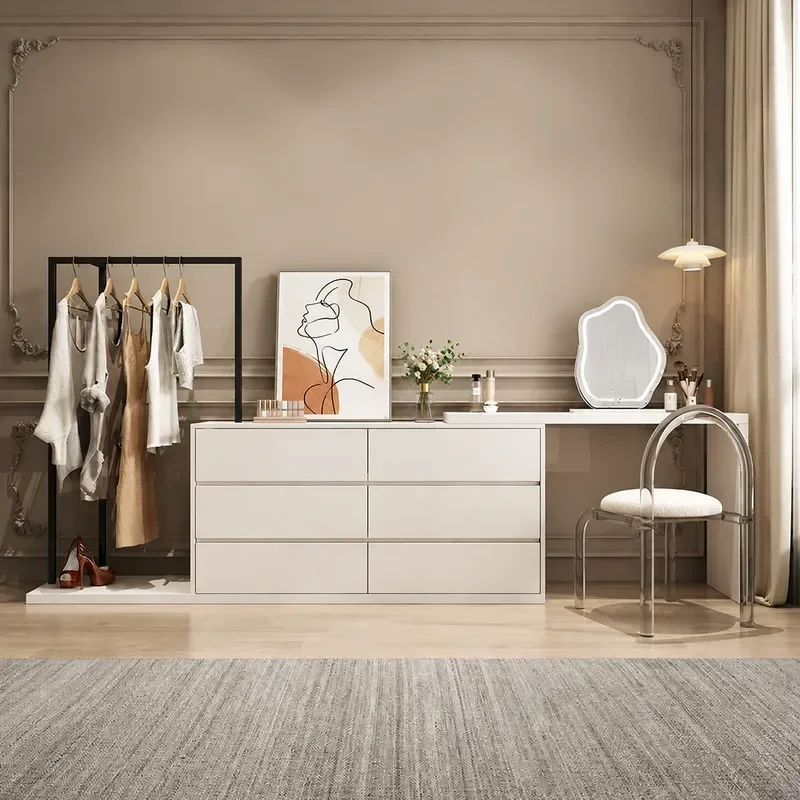 Simple Modern Solid Wood Chest Dresser Small Bedroom Multi Functional Corner Makeup Table Storage Cabinet Integrated Design