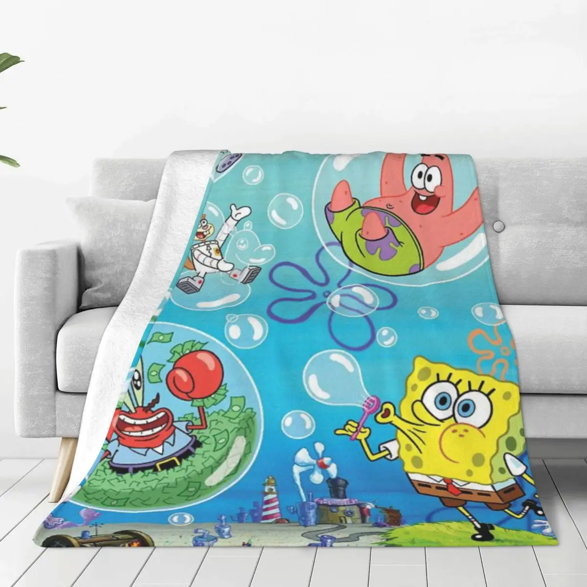 

Spongebob Durable Flannel Blanket - Easy Care Fleece Throw for Home Decor and Cozy Evenings with Family and Friends Together