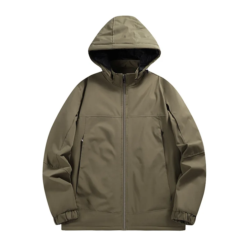 Men's Hooded Windproof Jacket Autumn Winter Outdoor Soft Shell Cotton Large Pocket Submachine Casual Warm Coat