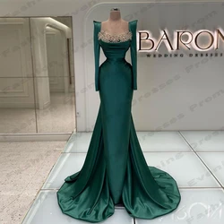 Gorgeous Mermaid Satin Evening Dresses For Women Fashion Elegant Long Sleeves Formal Simple Mopping Customized Prom Party Gowns