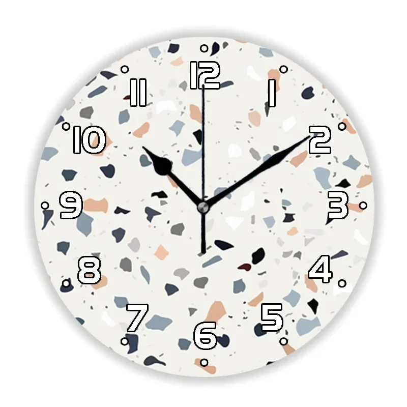 Modern Granite Stone Terrazzo Marble Print Wall Clock for Living Room Kitchen Bathroom Mosaic Tile Large  Watch Home Decor