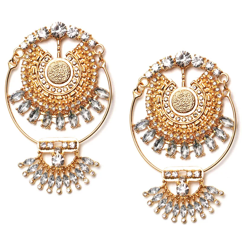 Vintage Tribal Jewelry Accssories Long Big Crystal Rhinestone Chandbali Chandelier Oxidized Indian Statement Earrings for Women