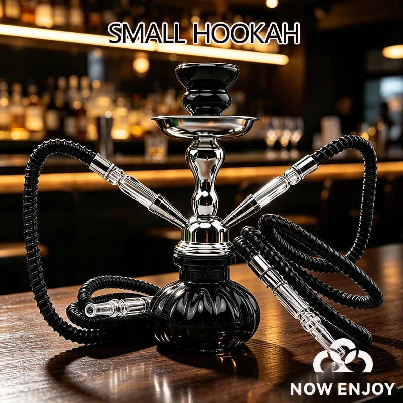 NOW ENJOY Portable Black Arab Shisha Hookah Complete Chicha Narguile Bowl Charcoal Tray 2 Hose Water Pipe Smoking Accessories