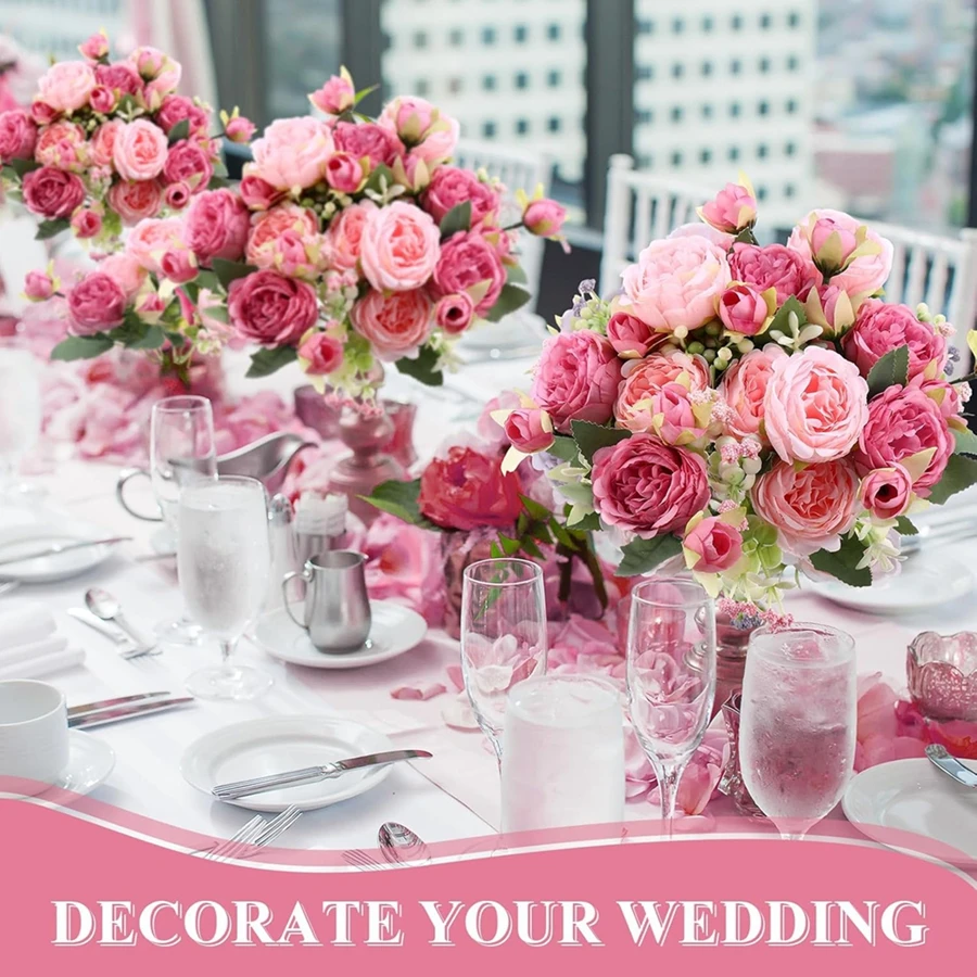 

10Pcs Artificial Rose Flowers 5 Heads White Peony Festival Home Room Table Decorati Wedding Arch Wreaths Garden Yard Fake Plant