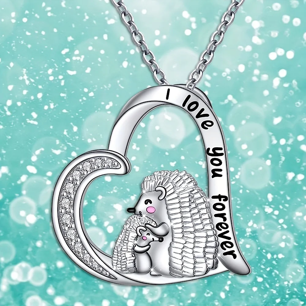 Exquisite Fashion Hedgehog Mother and Child Love Pendant Necklace Animal Necklace Perfect Gift for Mom and Child on Mother's Day