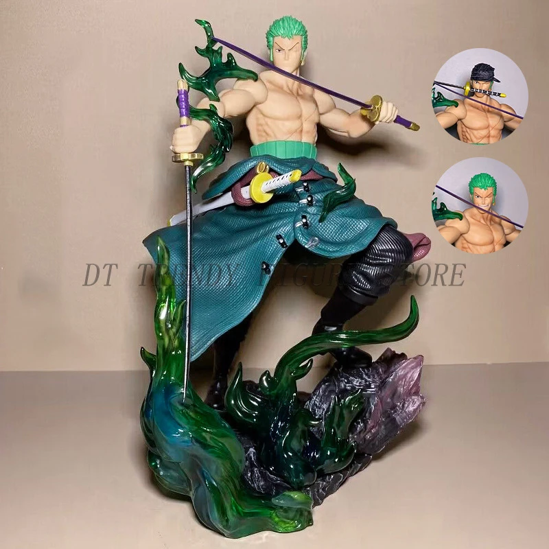 32cm Anime ONEPIECE LX GK Three Head Interchangeable Roronoa Zoro Action Figure PVC Collection Model Ornaments Toys For Gifts