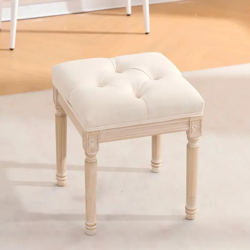 French Handmade Linen Bench Modern Design Beige Brushed Wooden Legs for Entrance Bedroom Hotel Apartment