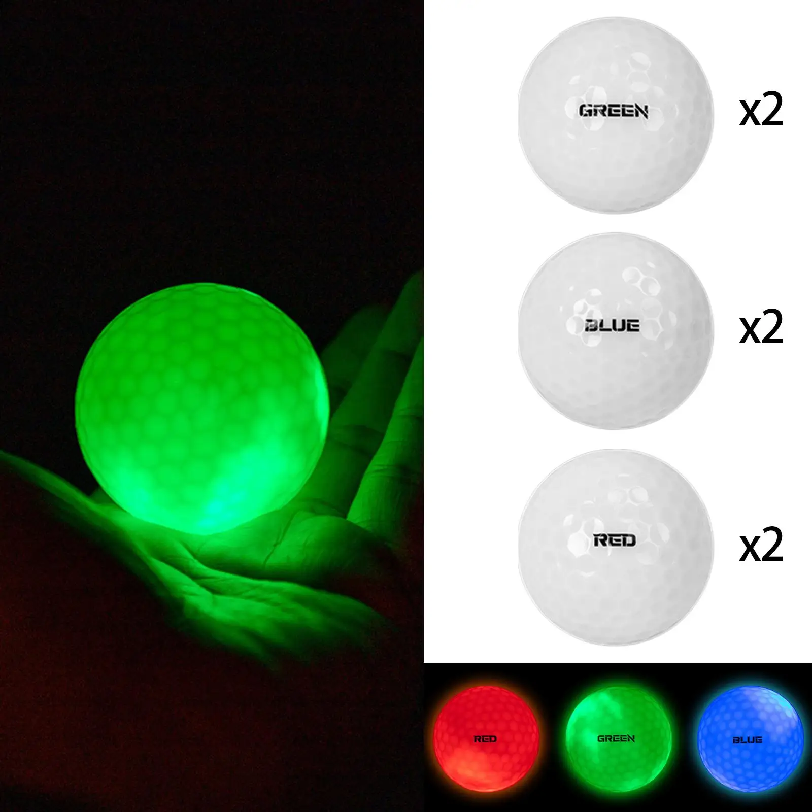 

6Pcs Light up LED Golf Balls Glow Bright in Dark Luminous Glowing Golf Balls