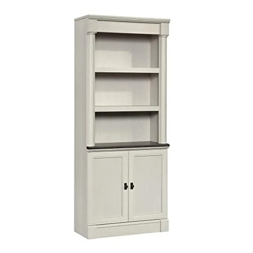 Adjustable Book Shelf with Hidden Storage and Doors Library Bookcase Engineered Wood Construction Glacier Finish 3 Shelves