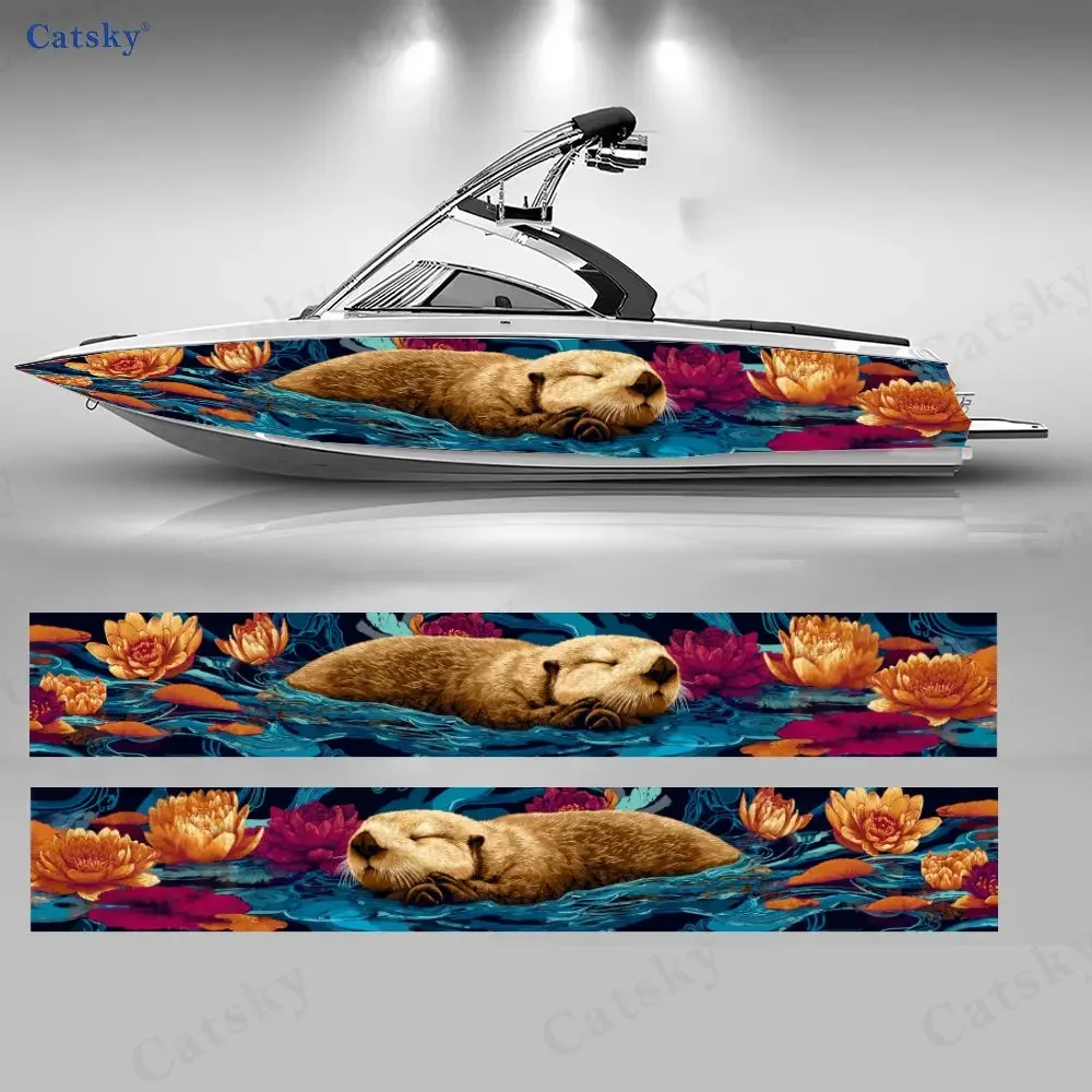 Cute Water Lily Otter Themed Colorful Special Boat Sticker Vinyl Ship Pontoon Deck Boat Fishing Decorative Pontoon Boats Decal