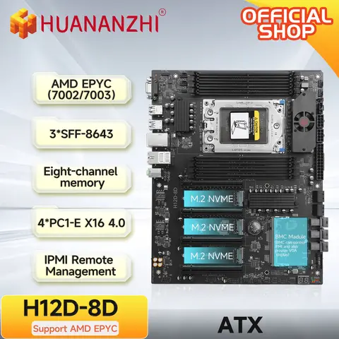 HUANANZHI H12D 8D AMD  Motherboard with BMC module support AMD EPYC 7002 7003 series CPU 8 channel memory Dual 2.5G network