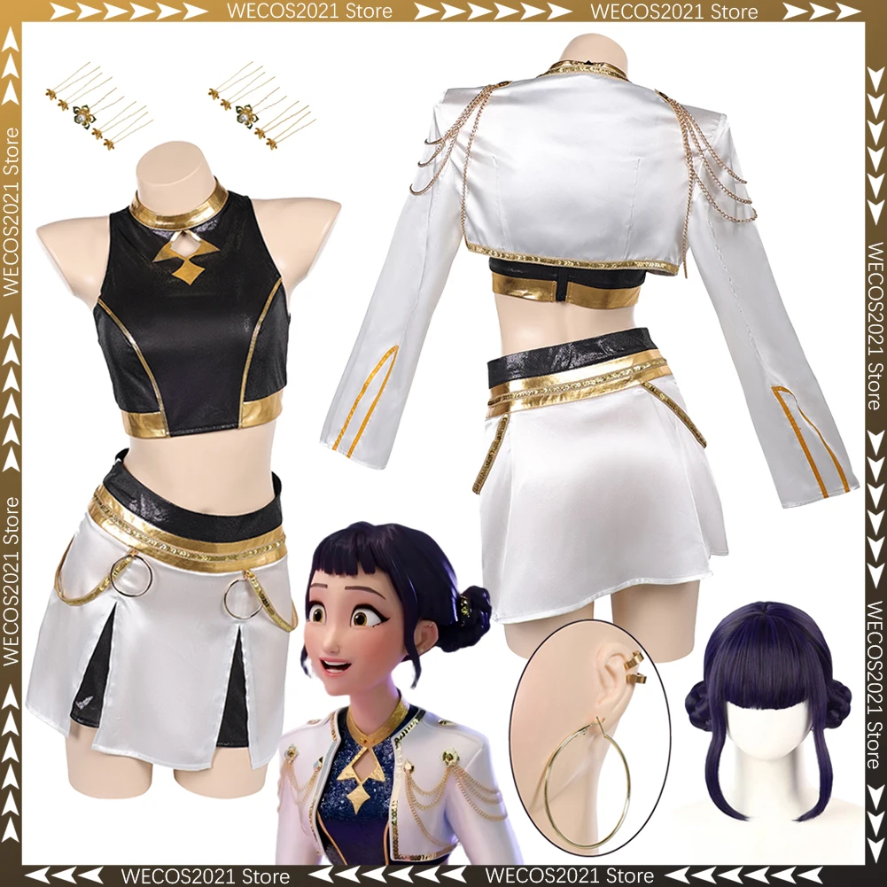 

Нарядное платье «Охотник на демонов» KPop Zoey, косплей для женщин, золотые поющие костюмы, парик, 2025 год, костюм с героями мультфильмов, женские наряды на Хэллоуин