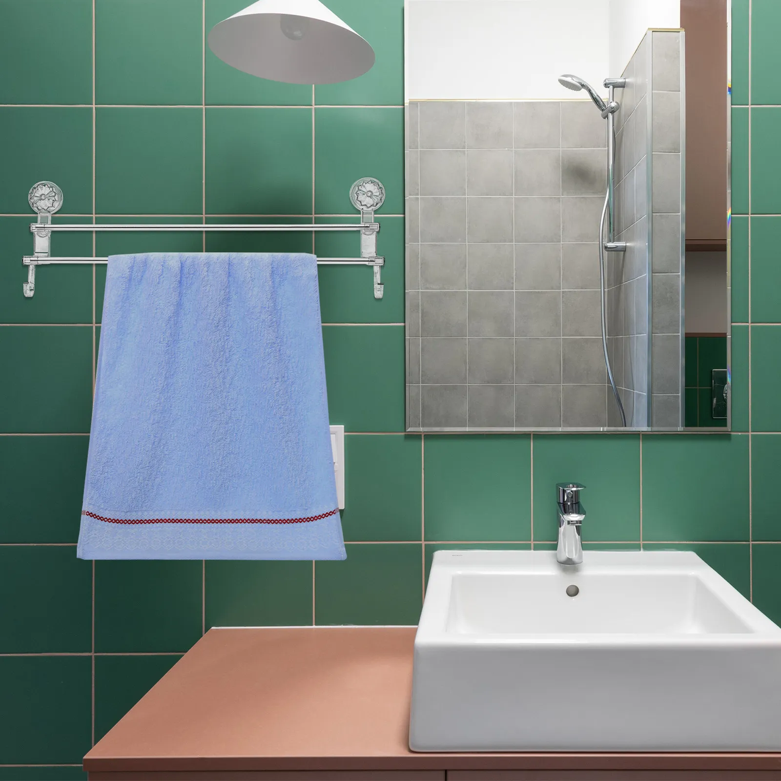 

Double-Pole Suction Cup Towel Rack Wall Mounted Bathroom Organizer Multi-Use Hand Towel Holder Reusable Plastic Stainless Steel