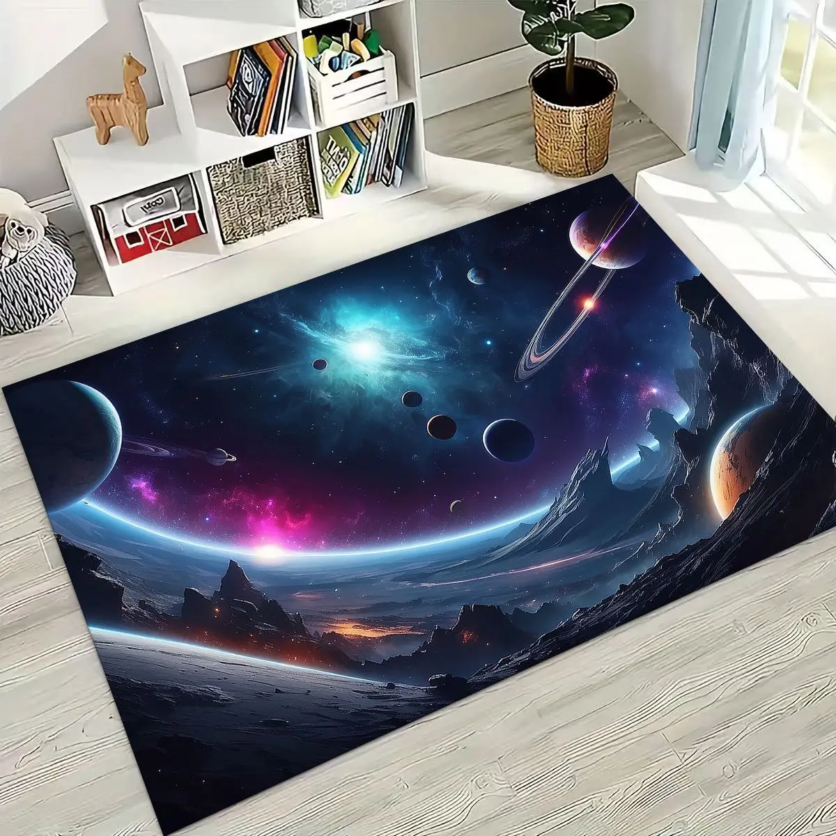 Dreamy Galaxy Universe Space Stars Black Hole Earth Rug Carpet for Bedroom Living Room Sofa Doormat Decor,Kid Non-slip Floor Mat