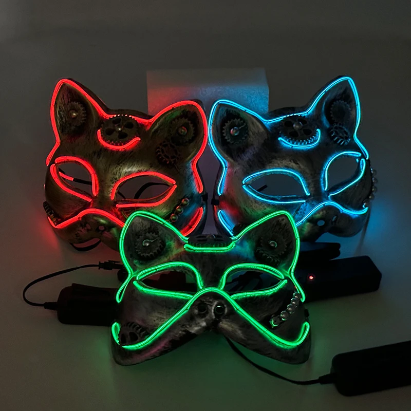 

Halloween Luminous Neon Light LED Punk Mask Flashing Cat Face Mask For Women Rave Party Carnival Bar Club Night