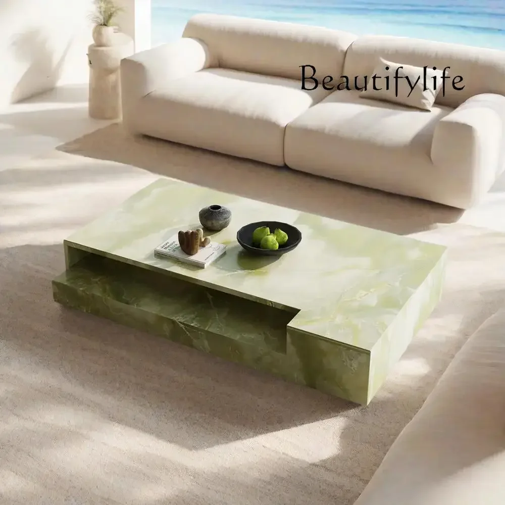 Rectangular Designer Tea Table Custom Living Room Centerpiece" Pink Jade Marble Coffee Table - Luxury Slate Stone