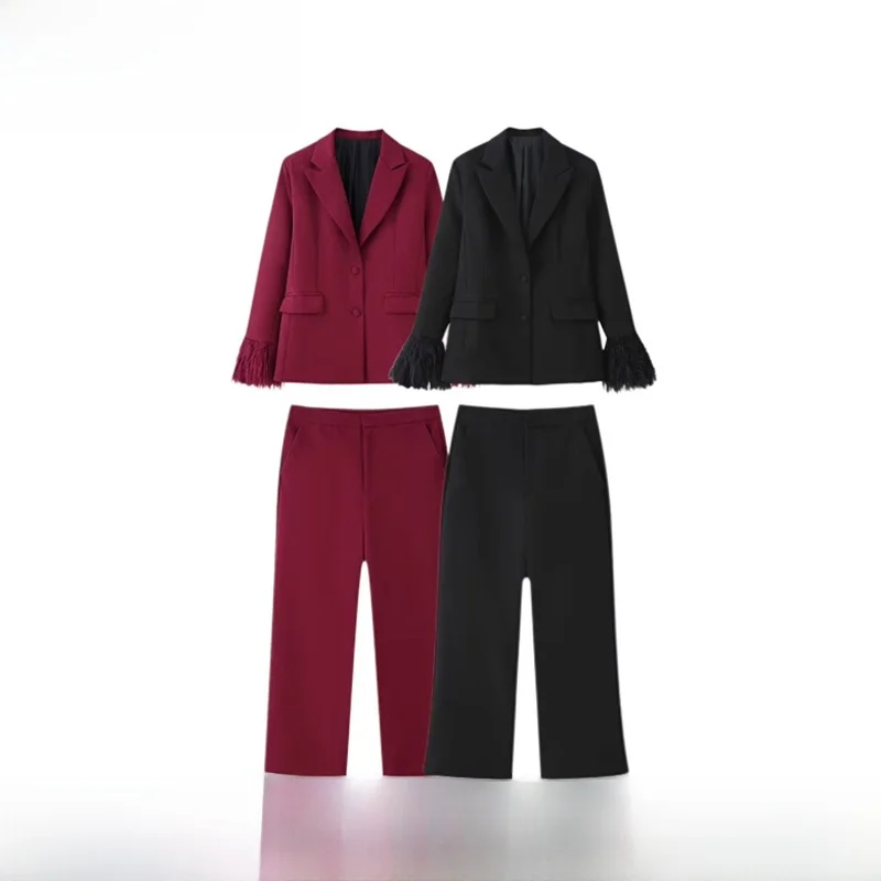 

Faionable приталенный костюм, комплект пальто и брюк, женский зимний наряд ZR Sle, Новое поступление, теплая уличная одежда, комплект из двух предметов