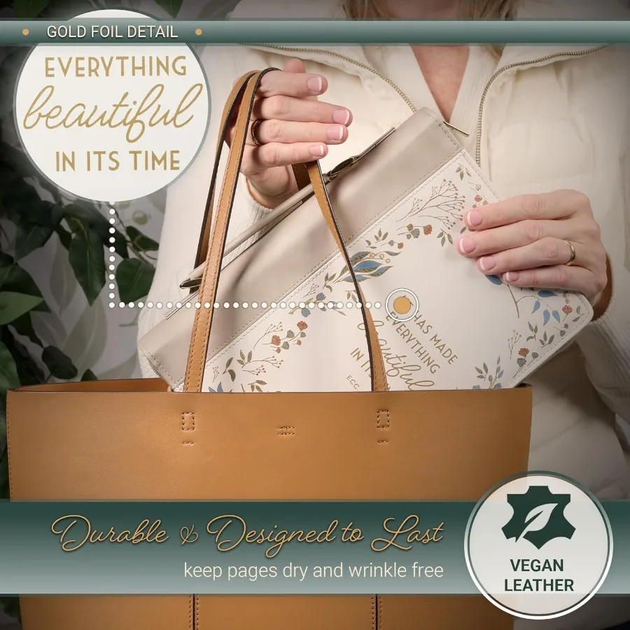 Christian Art Gifts Funda bíblica inspiradora de cuero vegano de primera calidad para mujer: perfecta para devoción diaria y viajes Fe