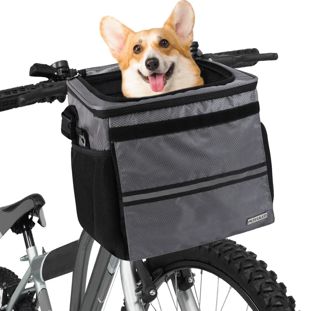 Bicycle Front Basket Pet Dog Carrying Bag Removable Suspension Folding Duffel Bag with 15 Lbs Weight Capacity for Cycling