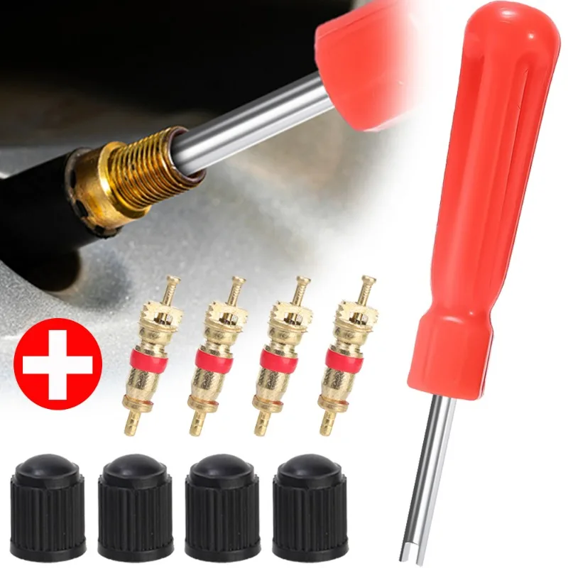 Car Tire Valve Core Tool Kits Bicycle Motorcycle Upward Rotation Valve Core Puller Cores Valve Caps Valve Stem Screwdriver Set