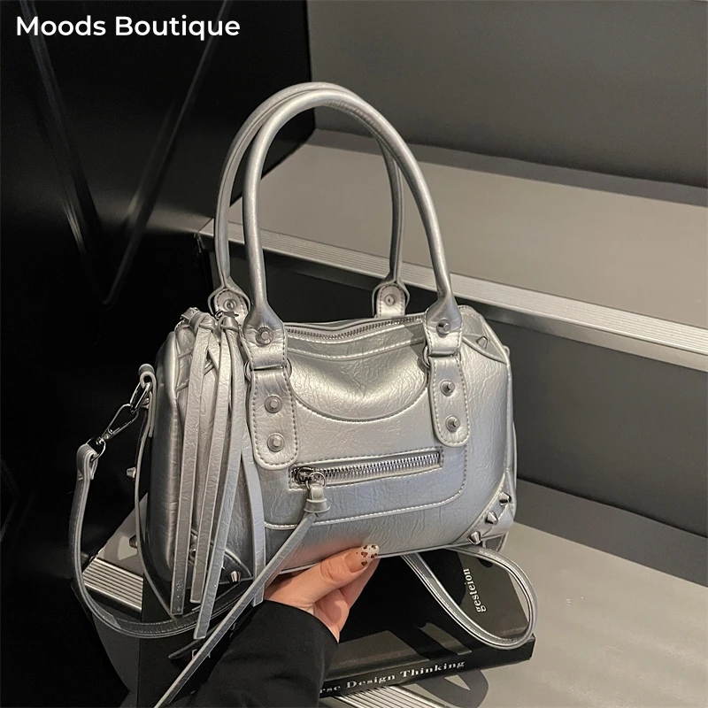 

Y2K Biker Style Top-handle Bags For Women Rivets Decor Luxury Designer Purses And Handbags 2026 Latest Commuter Cross Body Bags
