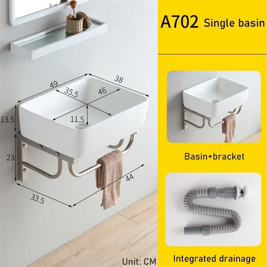 Household Balcony Wash Basin Simple Assembly Washbasin Small Unit Bathroom Ceramic Washbasin Sink With Stainless Steel Bracket