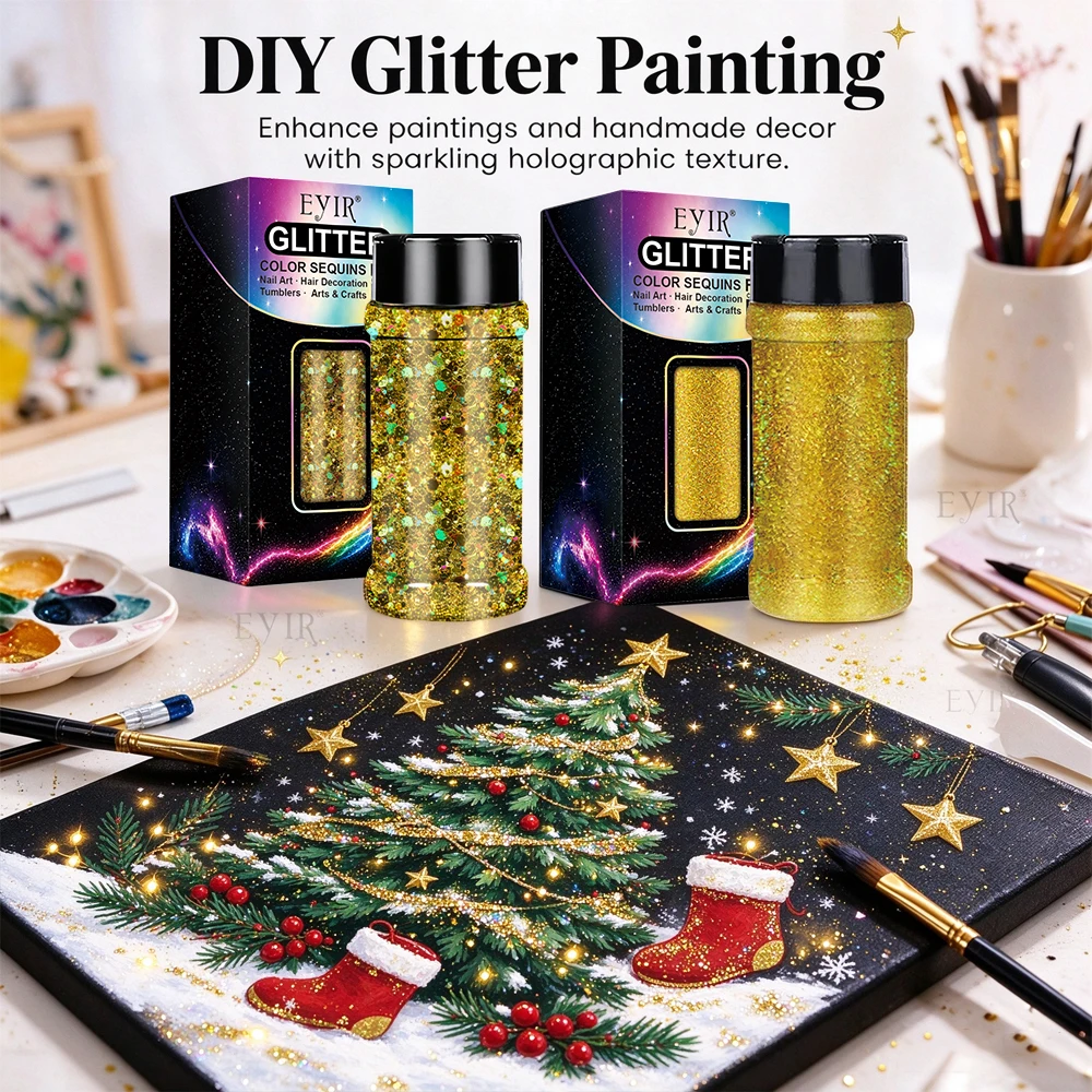 EYIR Gold Holographic Glitter 130g Set 50g Chunky 80g Fine Glitter for Epoxy Resin Tumblers Nail Art DIY Crafts Decoration