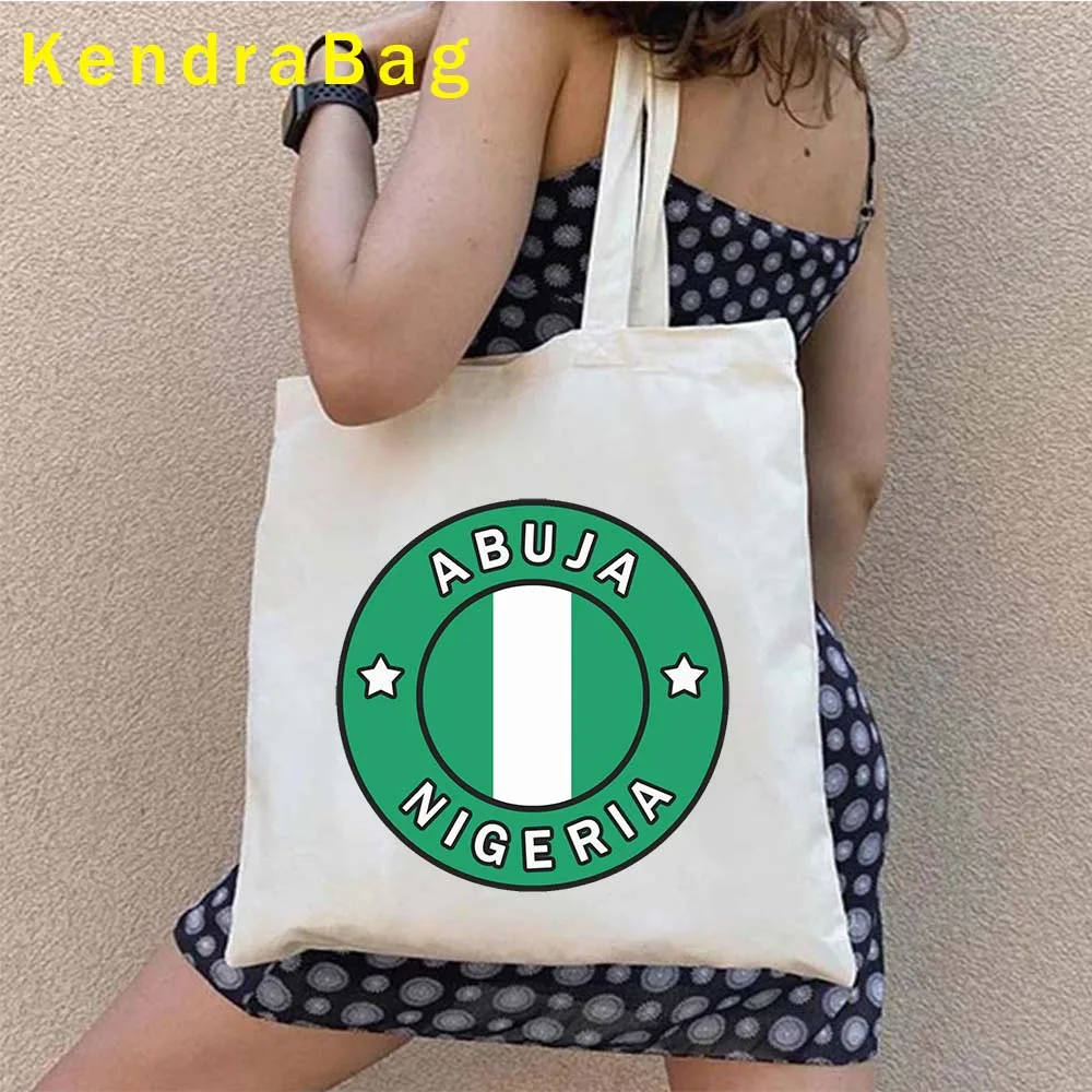 Nigeria Country Map Flag Abuja Lagos Nigerian Girl Patriotic Gift Love Heart Women Canvas Shoulder Tote Bag Shopper Cute Handbag