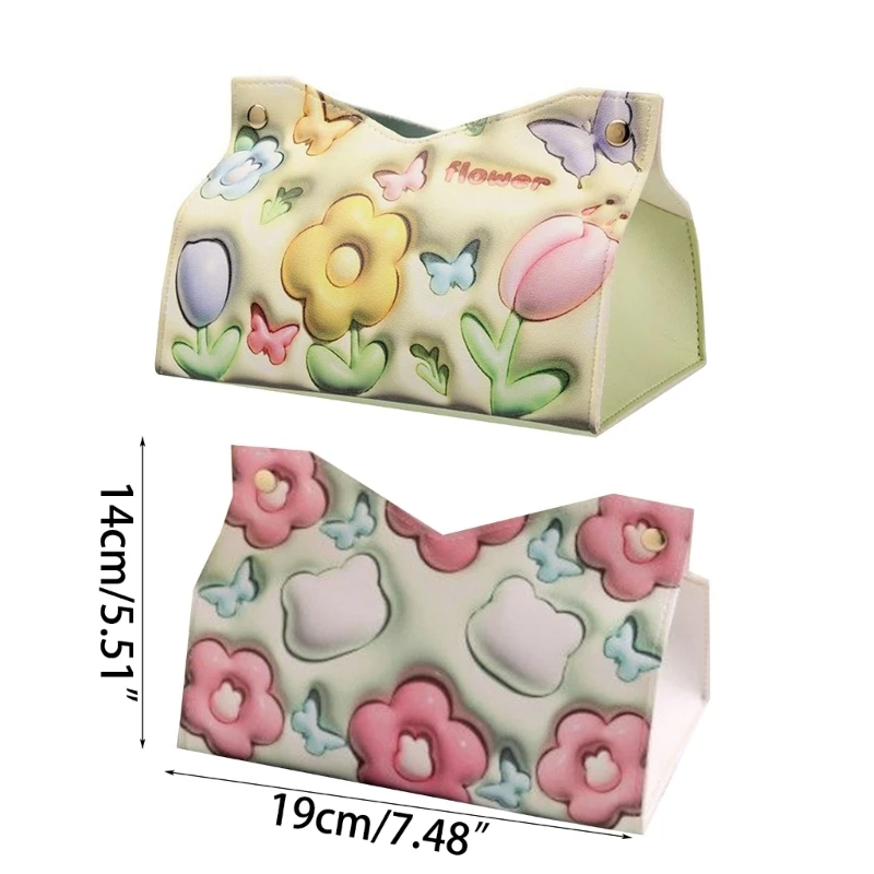 PU Napkin Car Tissue Boxes Paper Box Floral Napkin Dispenser Holder Office