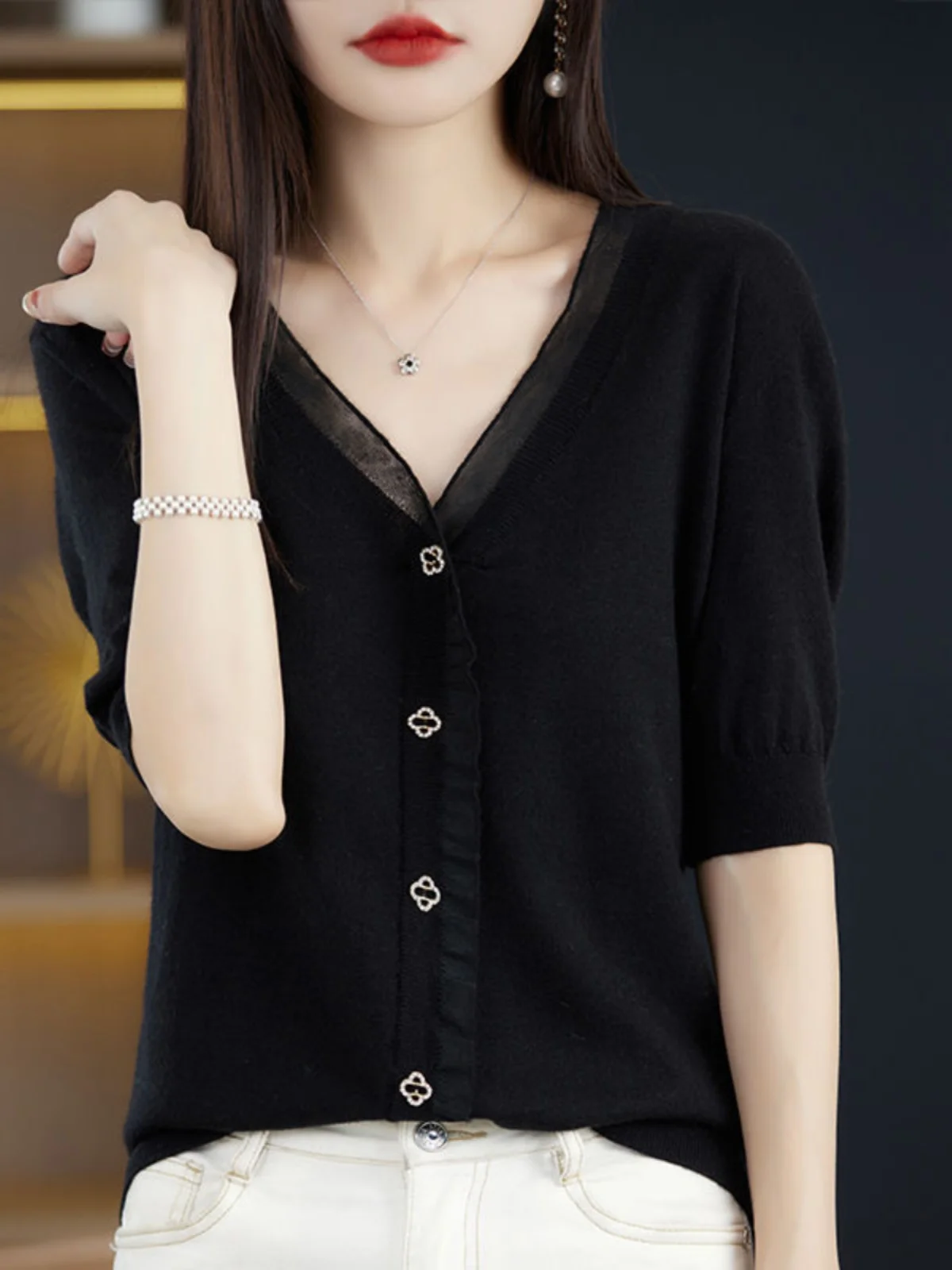 

Sli Ice Silk ort Sve Вязаный топ Женская свободная модная летняя футболка V-Ne Фиолетовый базовый цвет