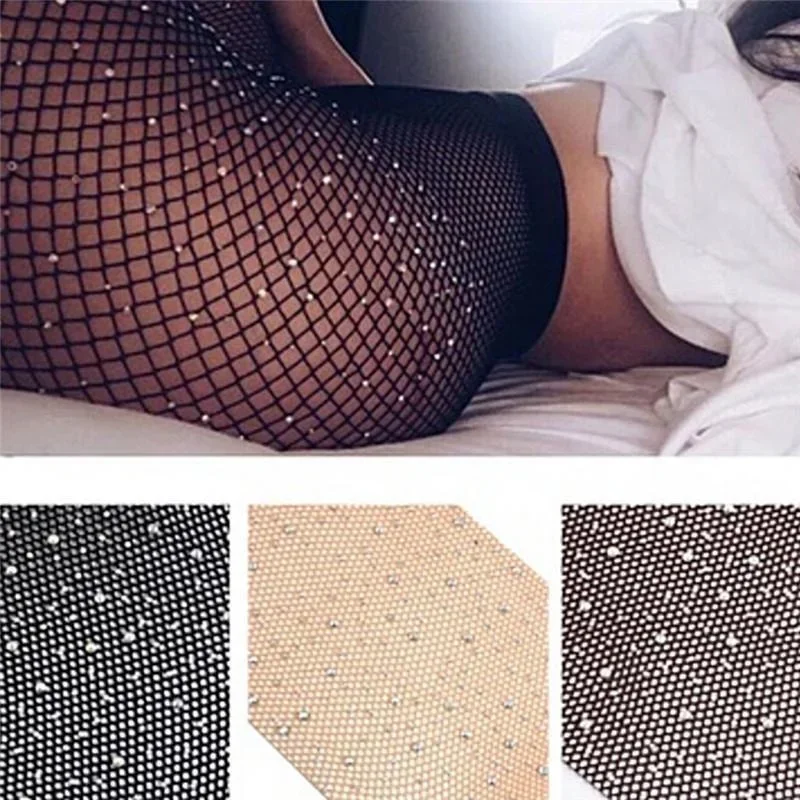 Fishnet เพชร Pantyhose ผู้หญิงแฟชั่นเงาสุทธิ Tights หญิง Slim Rhinestone ตาข่ายไนลอนถุงน่องถุงน่อง