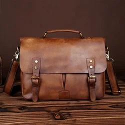 New Vintage Cowhide Genuine Leather Men Handbag Laptop Tote Bag Business Briefcase Male Casual Shoulder Crossbody Messenger Bags