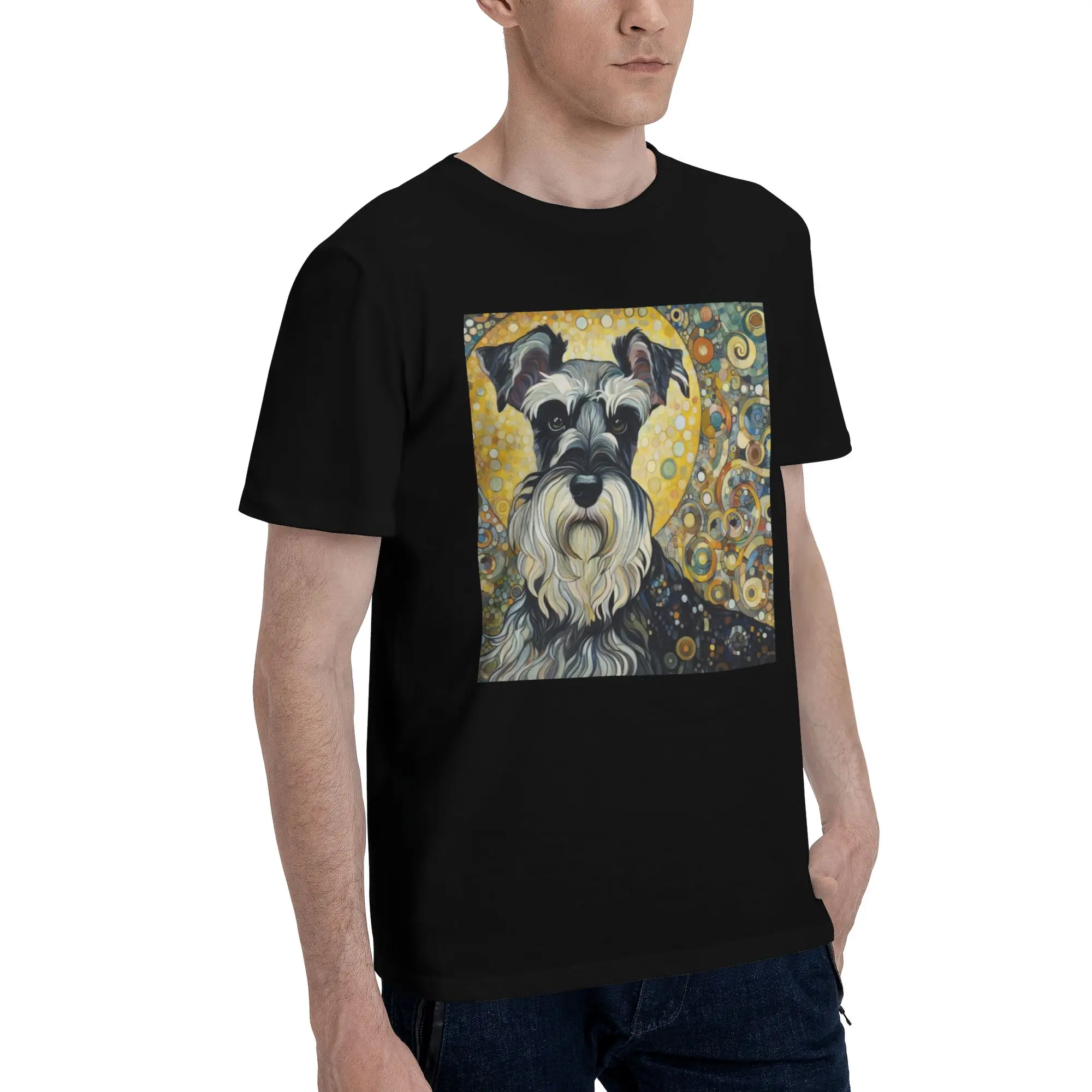 

Мужская футболка «Шнауцер современного искусства», футболки больших размеров, мужские хлопковые футболки с круглым вырезом, короткие летние мужские футболки