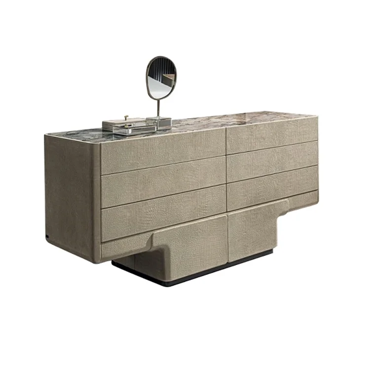 ya-Customized Wholesale Custom Luxury Modern Makeup Vanity Mirror Grey Dressing Table with Drawers Marble Designs Make up-
