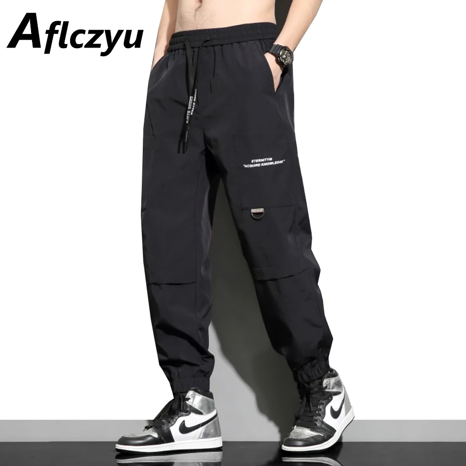 

Black Cargo Pants Men Fashion Casual Joggers Sweatpants Male Elastic Waist Trousers Khaki Grey