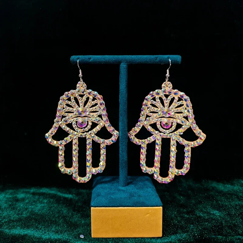 Belly Dance Female Adult High-end Exquisite Earrings Jewelry Handmade Colored Diamond Performance Ear Accessories