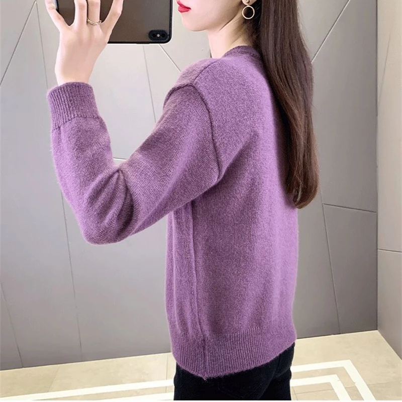 Women Sweater Long Sleeve Top Knitted Pullover V-Neck Fashion Sweater Woman Winter 2024 Basic Female Clothing Soild OL Sweaters