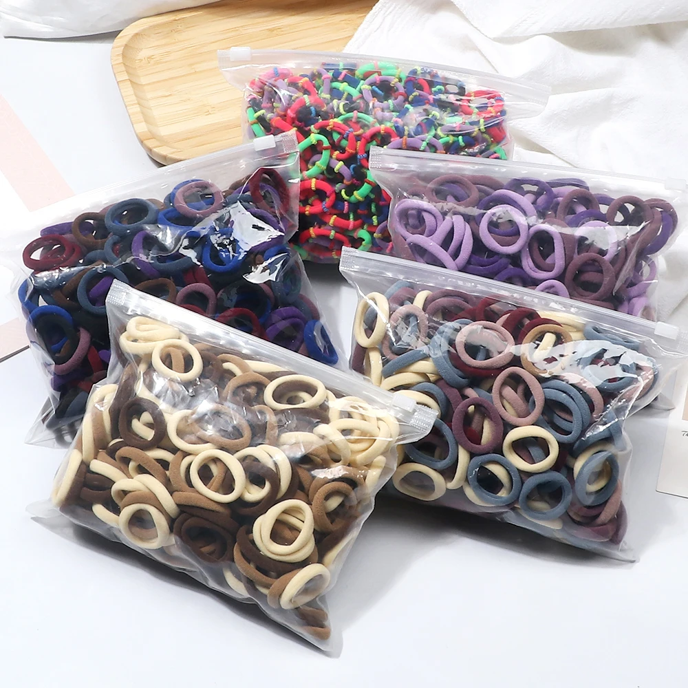 200PCS/Set Elastic Kids Basic Hair Bands Tie 3cm Dark Colors Headwear Don\'t Hurt Hair Headband Hair Accessories Holder Wholesale