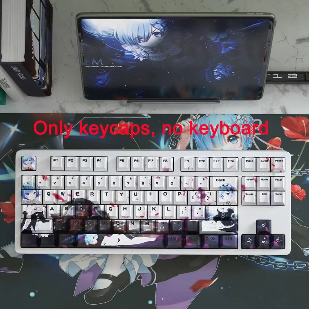 125 Keys/set Re:Life In A Different World From Zero Rem Keycap Cherry PBT Dye Subbed Backlit Keycaps Anime Key Caps For ANSI 104