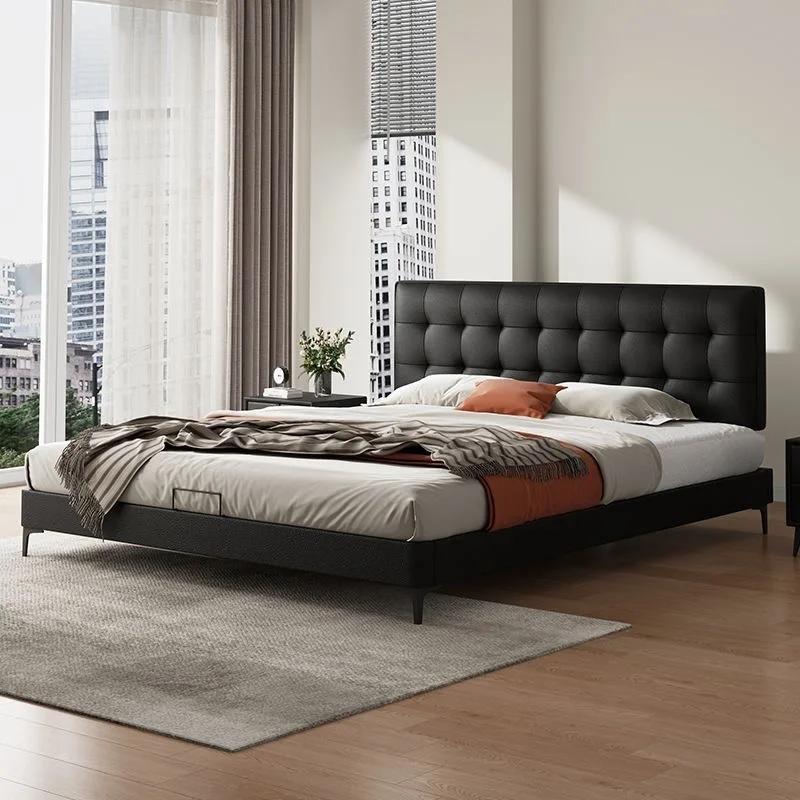 Modern Luxury Wood Bedroom Furniture Soft Up-holstered Beds king Size Padded Double Bed Frame Simple and Elegant  Set Designer
