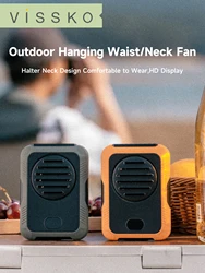 Vissko Hanging Neck / Waist Fan 2000mah USB Mini Portable Rechargeable Fan Bladeless 3 Speed Outdoor Electric Fan LED Display