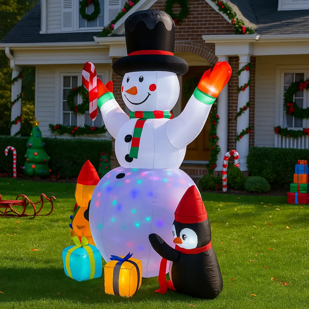 6ft decorações de natal inflável boneco de neve pinguim gingerbread homem caixas de presente brinquedos casa quintal ornamentos com luzes led decoração