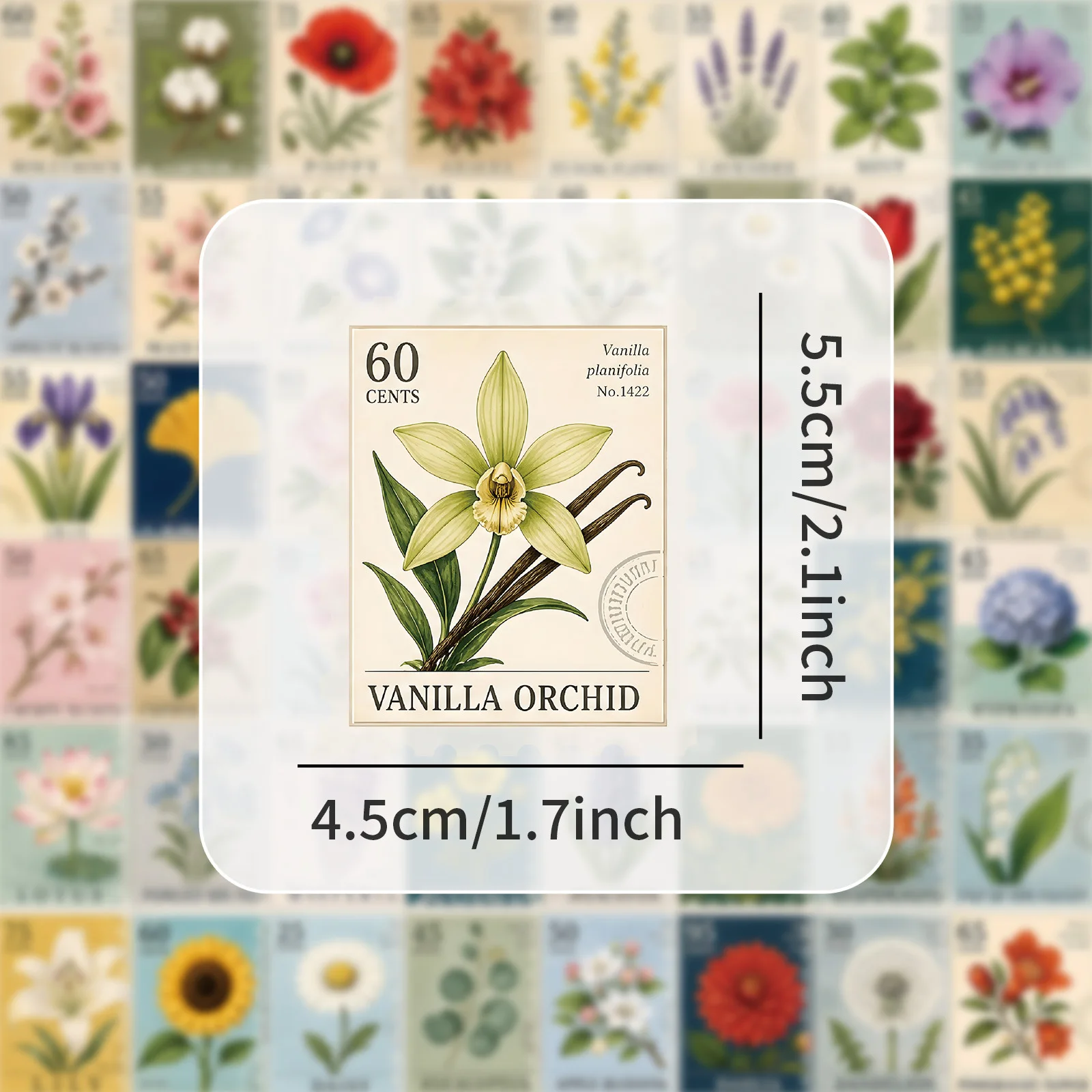 50Pcs Vintage Plant Floral Stamp Stickers Cartoon Phone Case Guitar Notebook Decorative Waterproof Decals